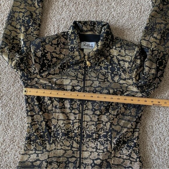 Vintage Joseph Ribkoff Trends Black Gold Ribbed Full Zip Jacket Lined Sz 10 - Picture 3 of 5